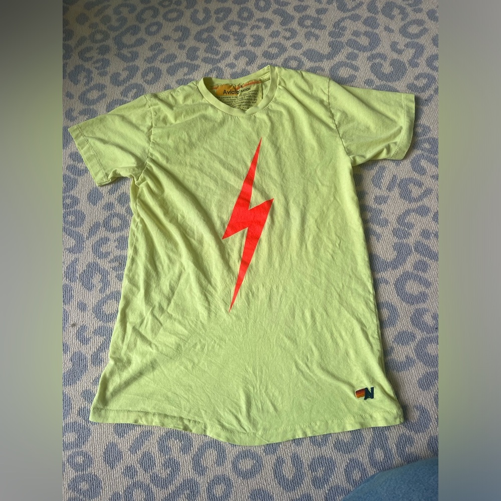 Aviator Nation Lime Green Tee with Red Lightning Bolt